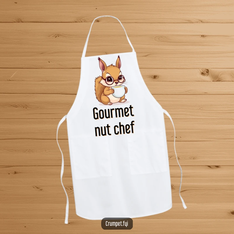 Funny Squirrel Apron showing a squirrel wearing a monocle, sipping tea elegantly, a humorous and functional kitchen accessory.