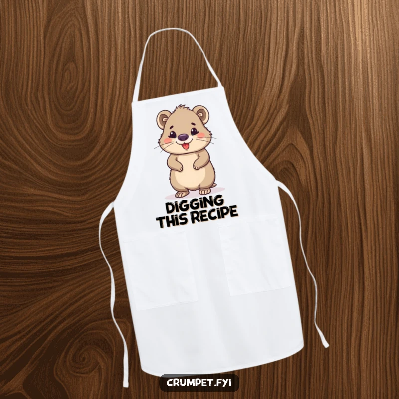 Funny wombat apron depicting a proud, smiling wombat ready for kitchen duty, adding humor to cooking. Ideal for chefs and home cooks alike.