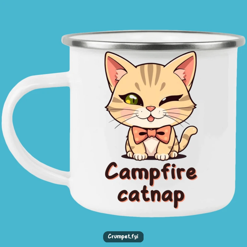 Funny Mischievous Cat Bowtie Winker Camping Mug: Playful Companionship Outdoors