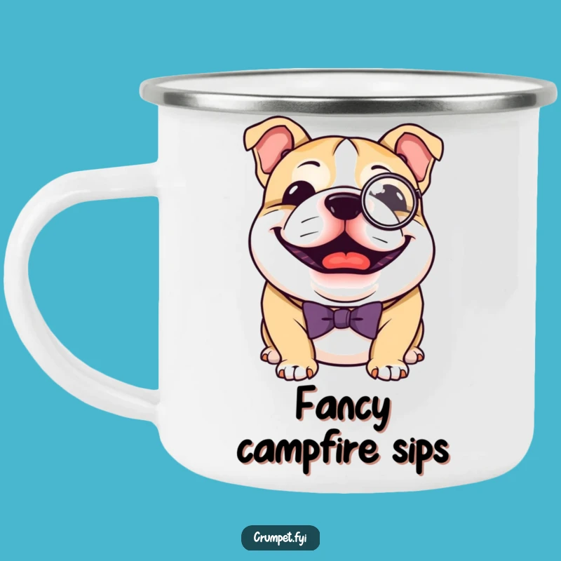 Funny Bulldog Monocle Camping Mug: Enjoy Your Adventures with Dapper Charm and Humor