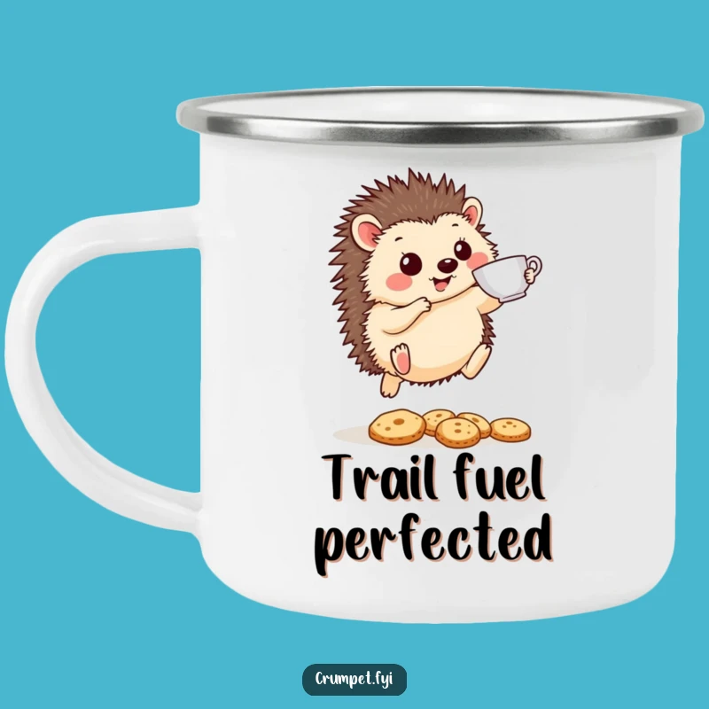 Funny Hedgehog Camping Mug: Hilarious Tea & Biscuit Enamel Cup