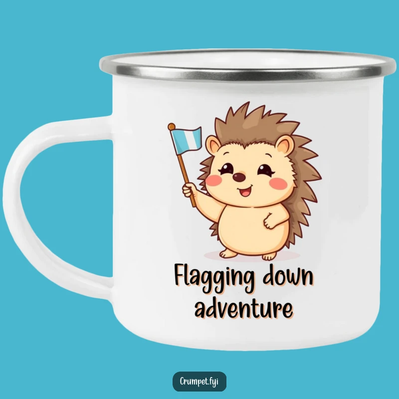 Funny Hedgehog Waving Flag Camping Mug: Cheerful Adventures and Gift