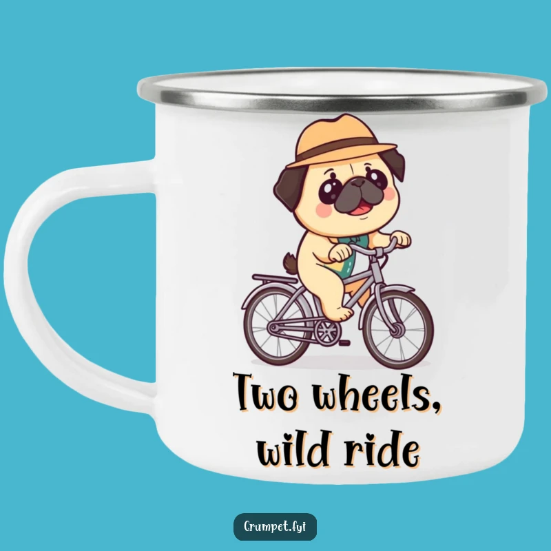 Funny Pug Bicycle Camping Mug - Adventure with Bowler Hat Pugs!