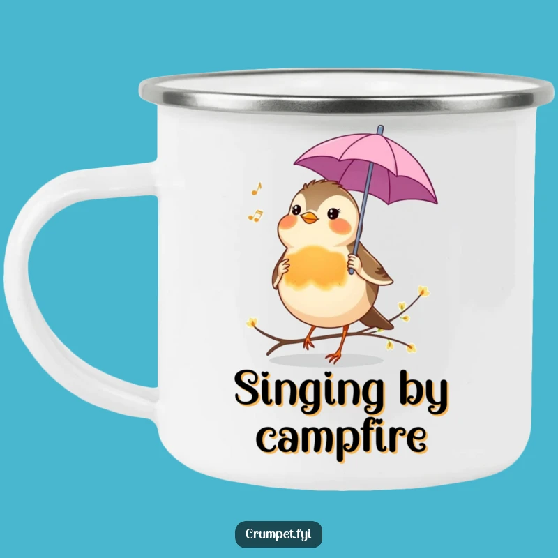 Funny Robin Camping Mug - Cheerful Bird Umbrella Singing, Musical Outdoor Gift