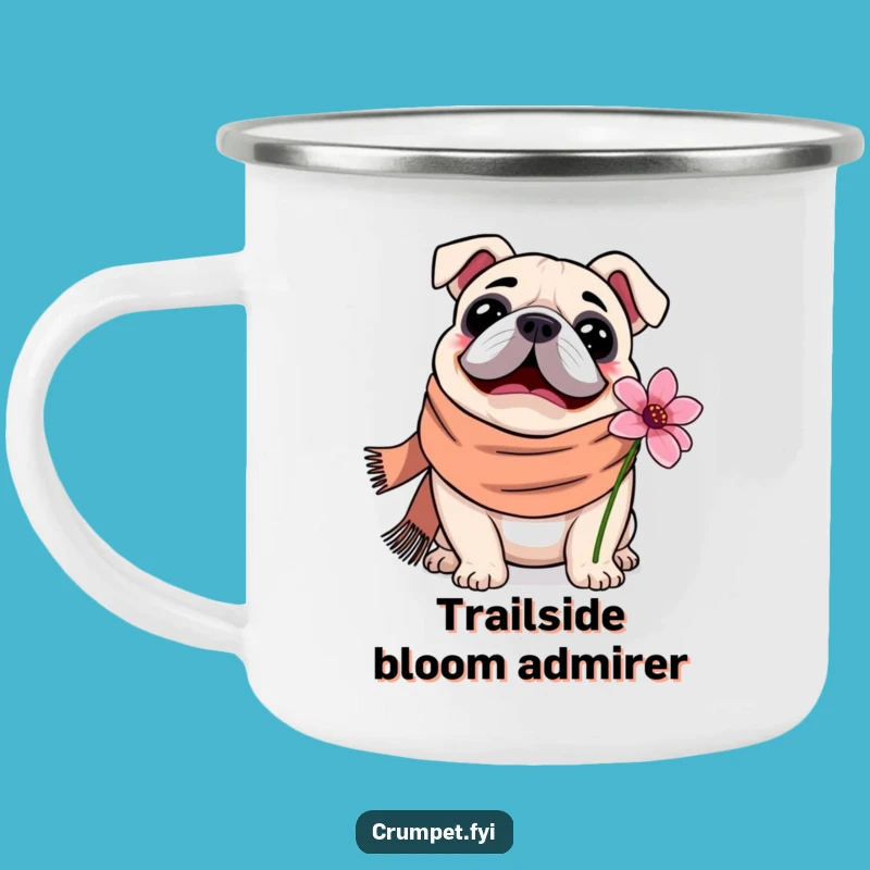 Funny Bulldog Camping Mug: Cozy Campfire Companion - Scarf-Worn Flower Sniffer - Perfect Funny Gift!