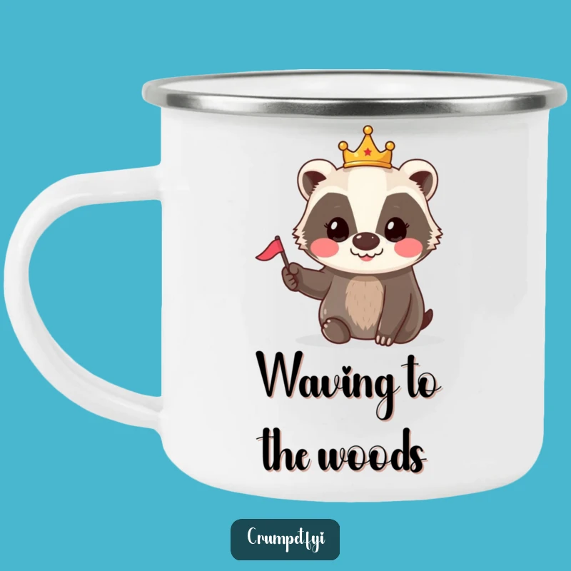 Funny Badger Crown Flag Camping Mug: Royal Woodland Adventures