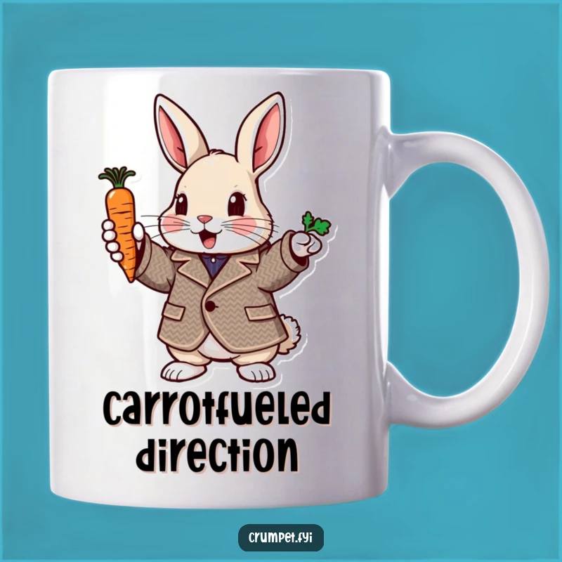 Funny Rabbit Pointing Carrot Mug: Tweed Jacket Enthusiastic Gift