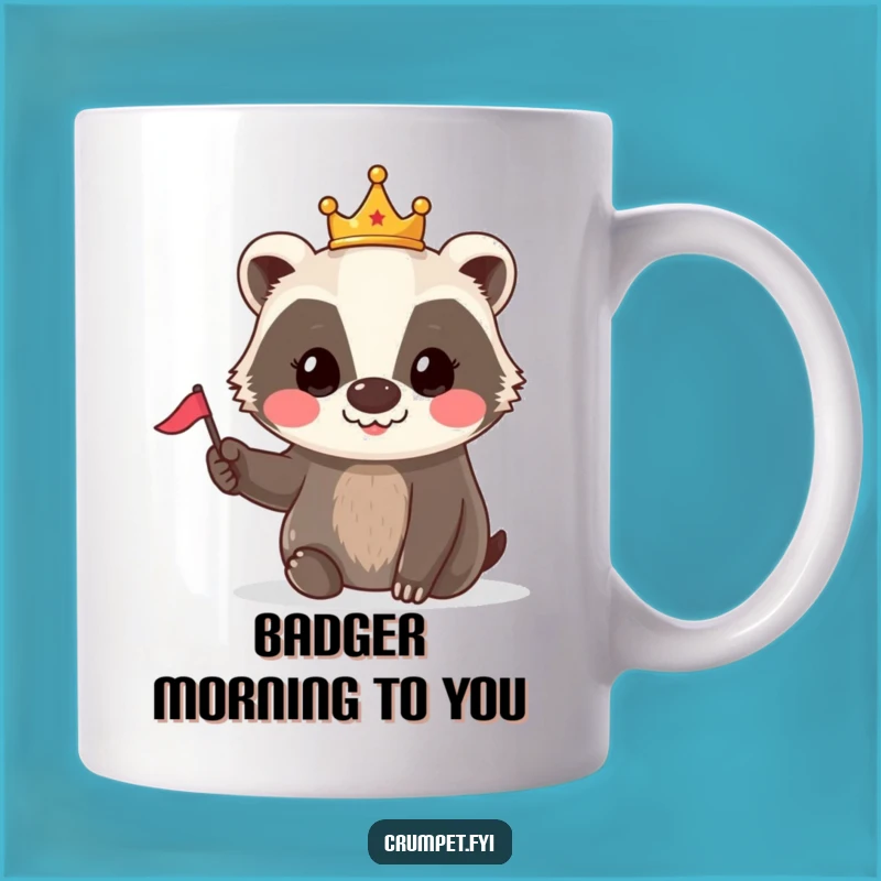 Funny Badger Crown Flag Mug: Cheerful Woodland Royalty Gift