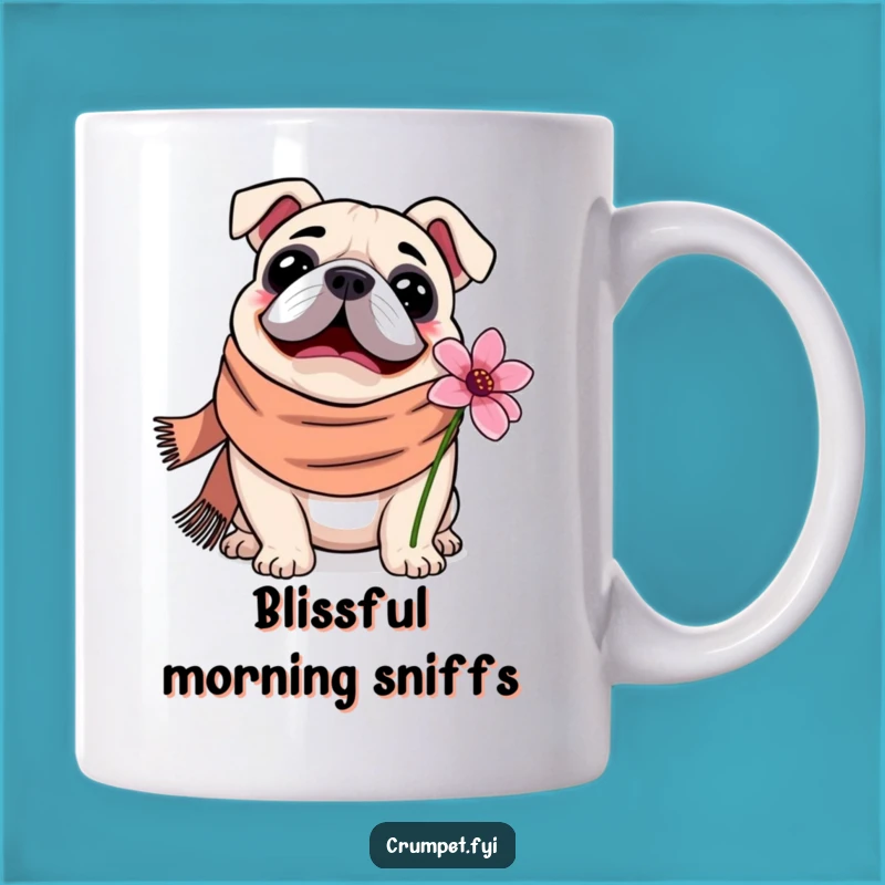 Funny Bulldog Mug: Cozy Scarf Sniffer - A Wholesome & Funny Gift for Flower Lovers!