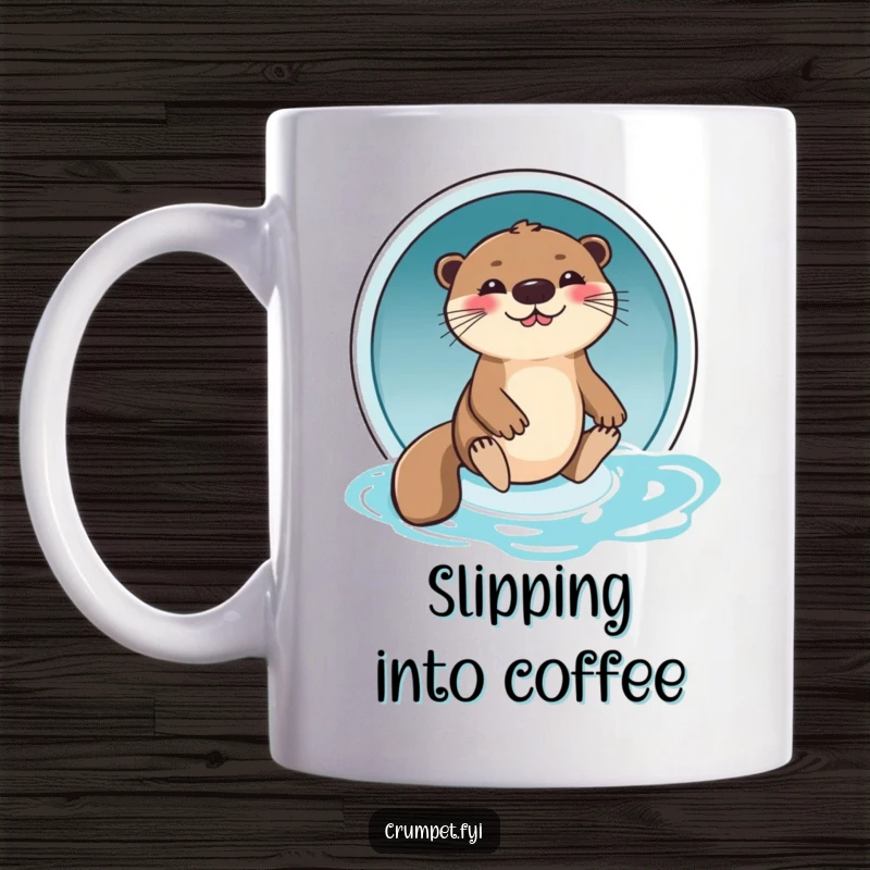 Funny Otter Mug: A giggling otter gleefully slides down a water slide, embodying pure joy and a fantastic funny gift.