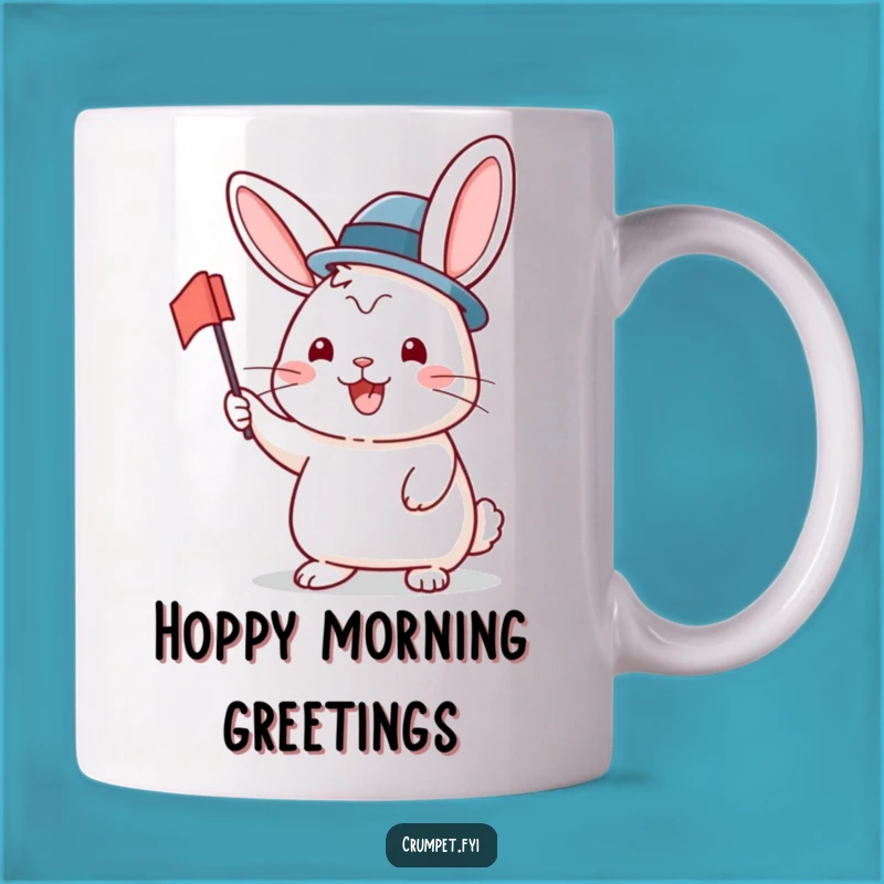 Funny Rabbit Mug: Cheerful Bowler Hat Waving Flag - A Joyful Funny Gift!