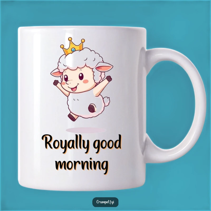 Funny Royal Sheep Mug: A Crowned Sheep Leaping Joyfully, Perfect Funny Gift