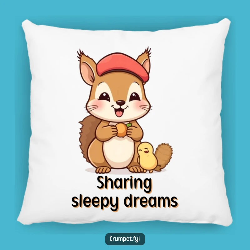 Cozy Funny Squirrel Pillow: Cuddle Up with Beret Nut Sharing Friend - Ideal Funny Gift!