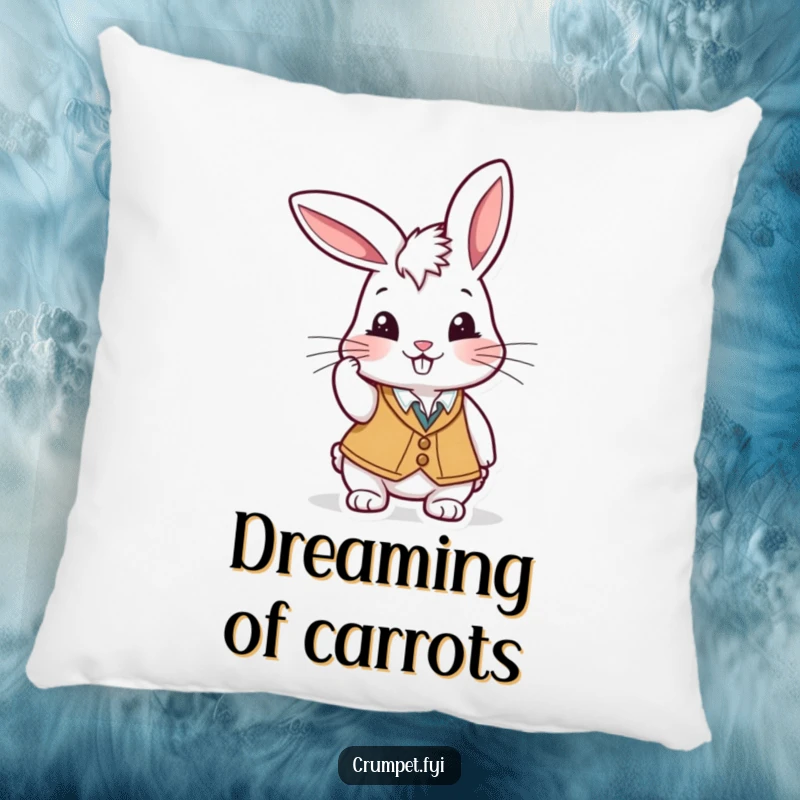 Funny Pillow: A playful rabbit in a waistcoat tipping its cap with a cheeky grin, offering soft, humorous comfort.