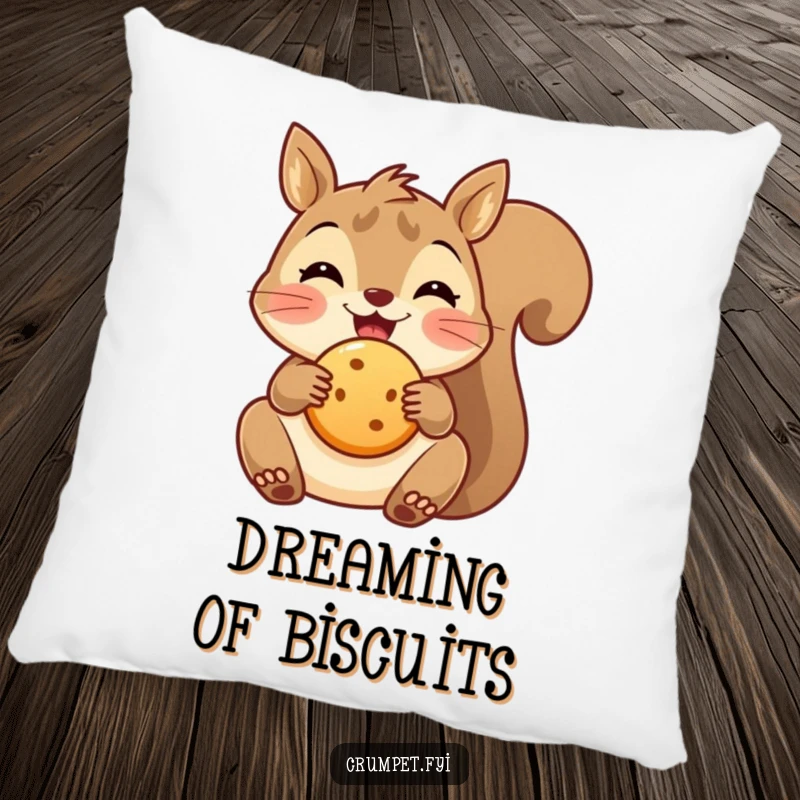 Funny delighted squirrel pillow holding a round biscuit, providing cozy comfort and a touch of snack-time cheer.