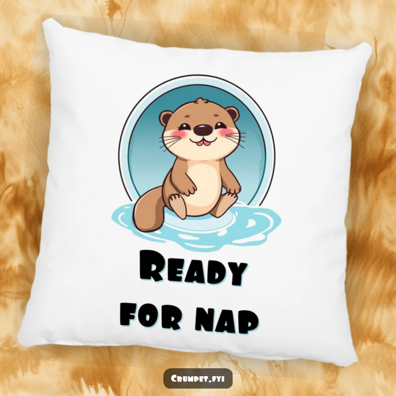 Funny Otter Pillow: A giggling otter sliding down a water slide, offering comfort and playful humor, a charming funny gift.