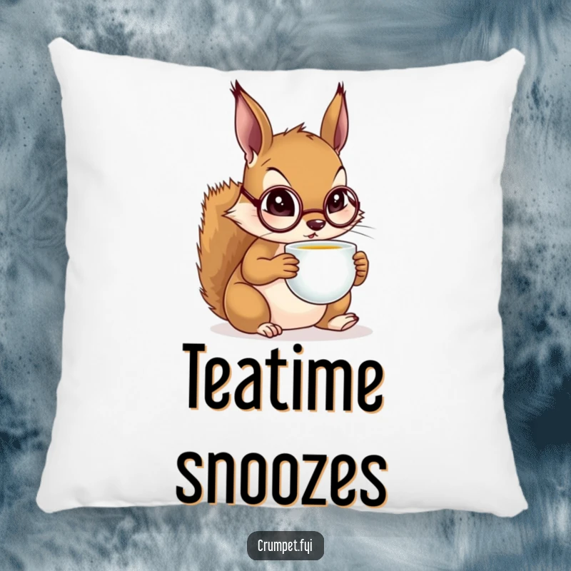 Funny Squirrel Pillow with a squirrel wearing a monocle, sipping tea, offering plush comfort and refined, humorous elegance.