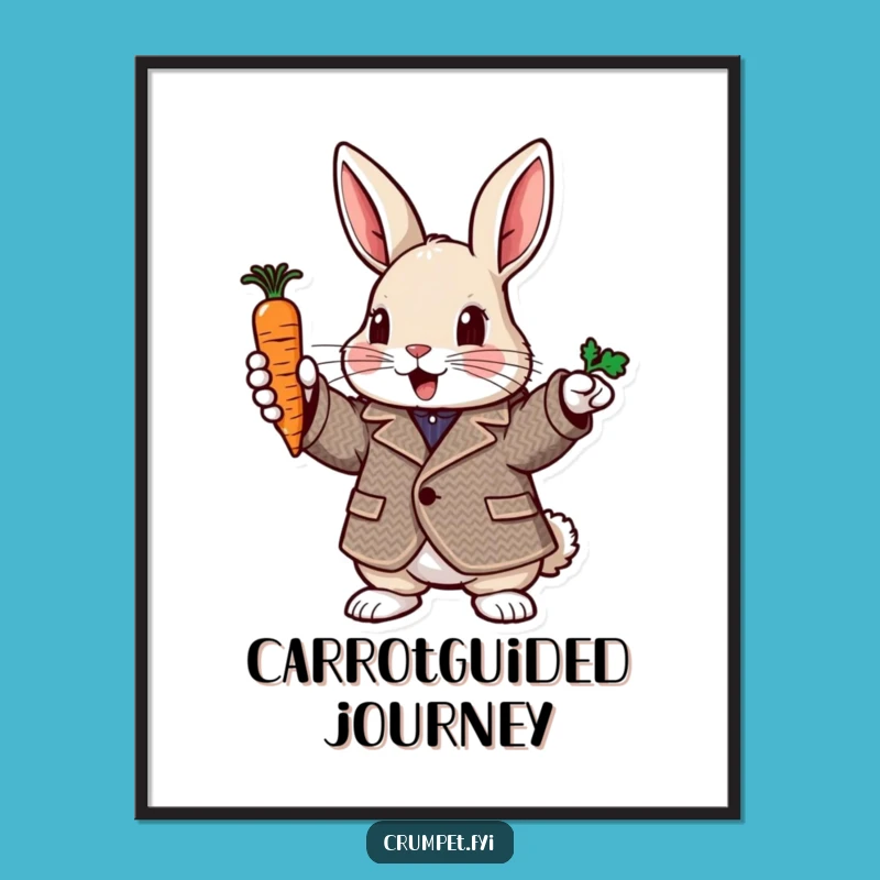 Funny Rabbit Pointing Carrot Digital Art: Tweed Enthusiasm Wall Decor Gift
