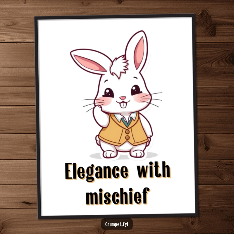 Funny Digital Art Print: A playful rabbit in a waistcoat tipping its cap with a cheeky grin, full of charm.