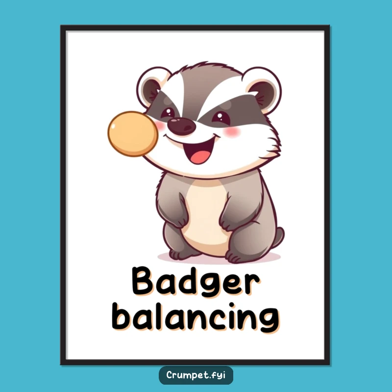 Funny Badger Crumpet Balancing Digital Art, Instant Whimsy for Walls
