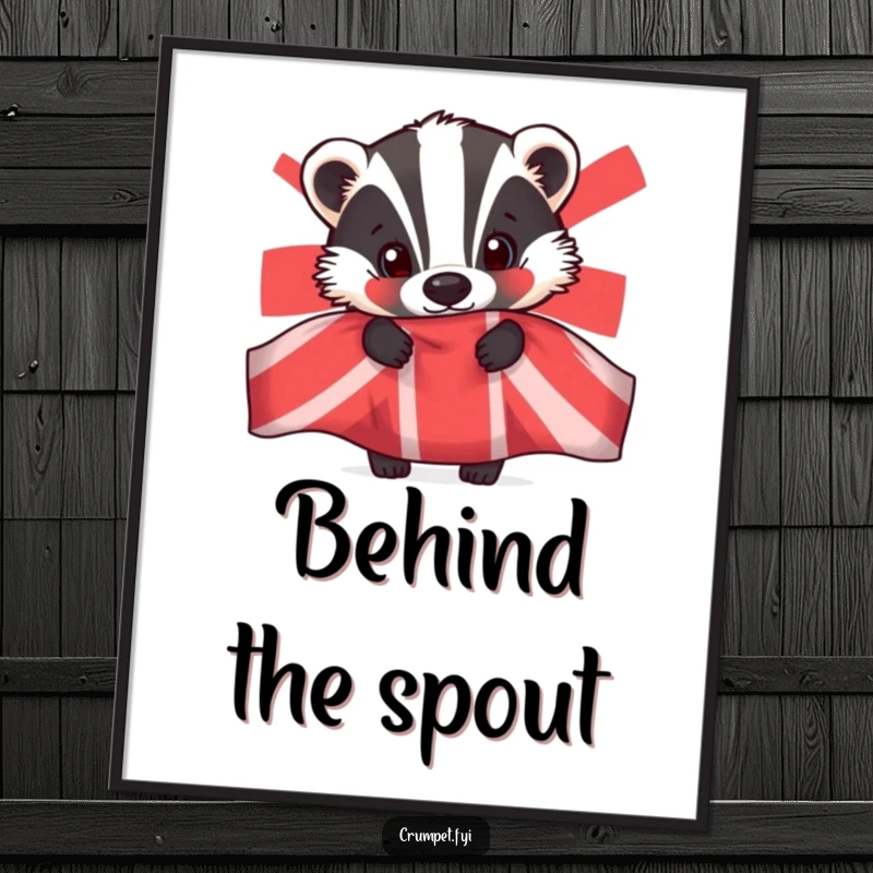 Funny badger digital art, curious animal peeking from teapot, printable wall decor, humorous illustration download, instant gift.