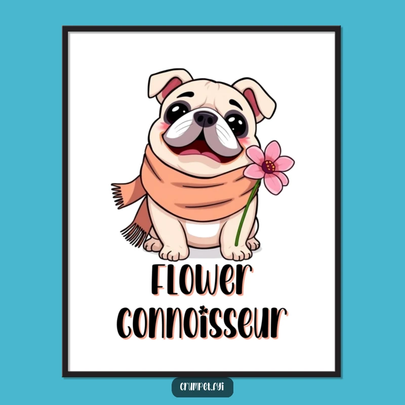 Funny Bulldog Digital Art: Printable Flower Sniffer Art - Instant Charming Funny Gift!