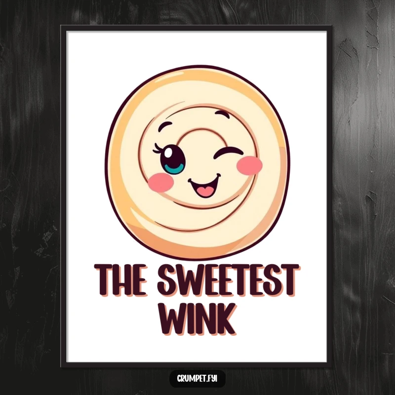 Funny Cinnamon Roll Digital Art Print of a smiling, winking character, perfect for instant sweet and humorous wall decoration.