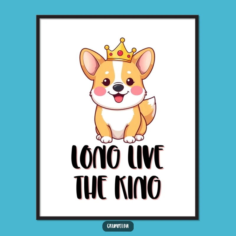Funny Corgi Digital Art Print - Royal Crown Wall Art for Dog Lovers