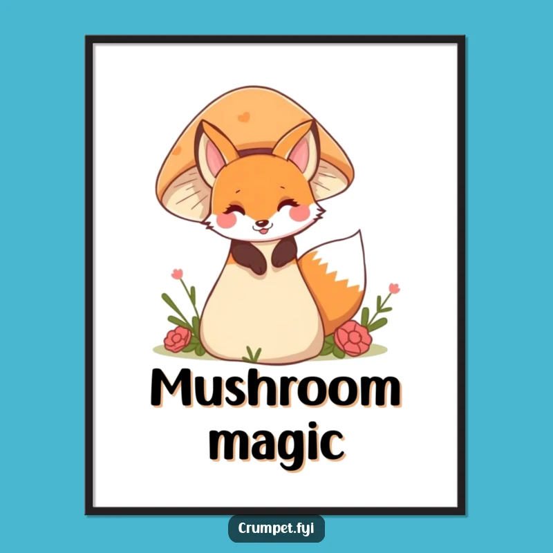Funny Fox Mushroom Digital Art, Enchanting Woodland Wall Decor for Homes