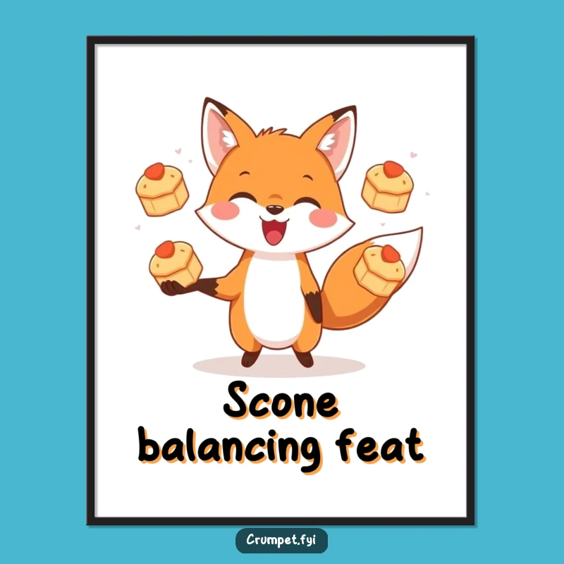 Funny Fox Scone Print: Juggling Art Brings Delightful Pastry Fun to Your Digital Decor
