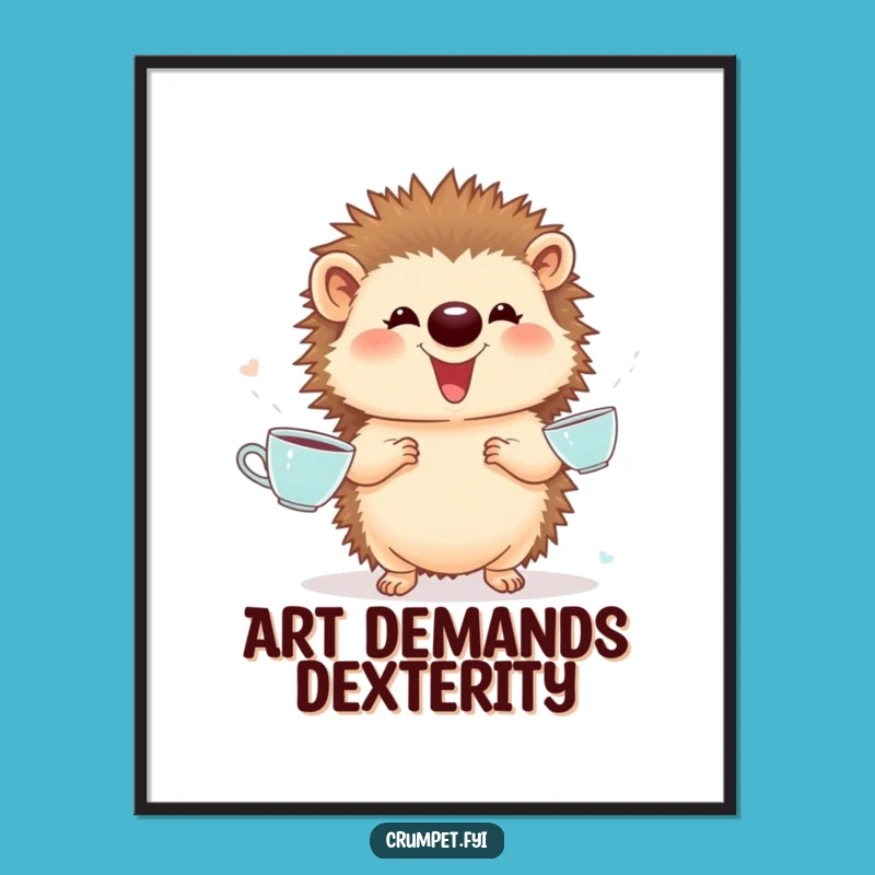 Funny Hedgehog Juggling Teacups Digital Art - Instant Hilarious Decor Download