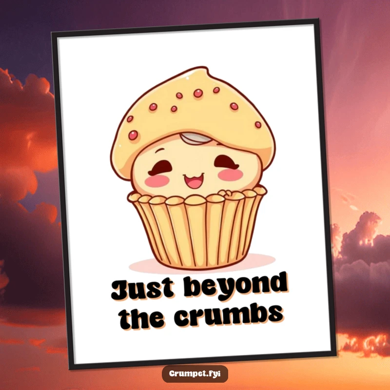 Funny playful muffin character peeking out from behind another pastry, offered as a downloadable digital art print.