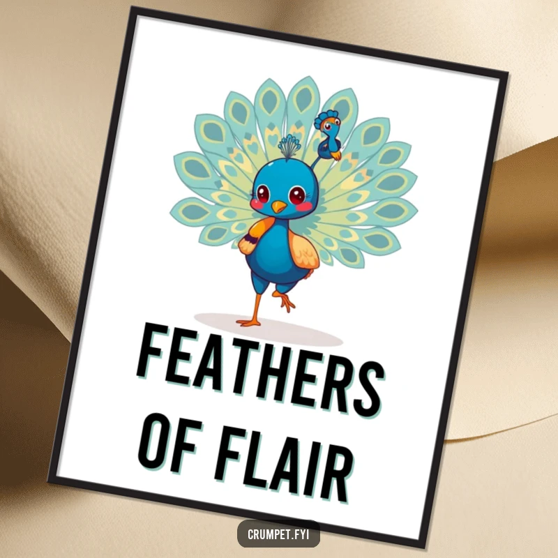 Funny Peacock Digital Art: A strutting peacock proudly displays its magnificent tail feathers, a vibrant and funny gift.