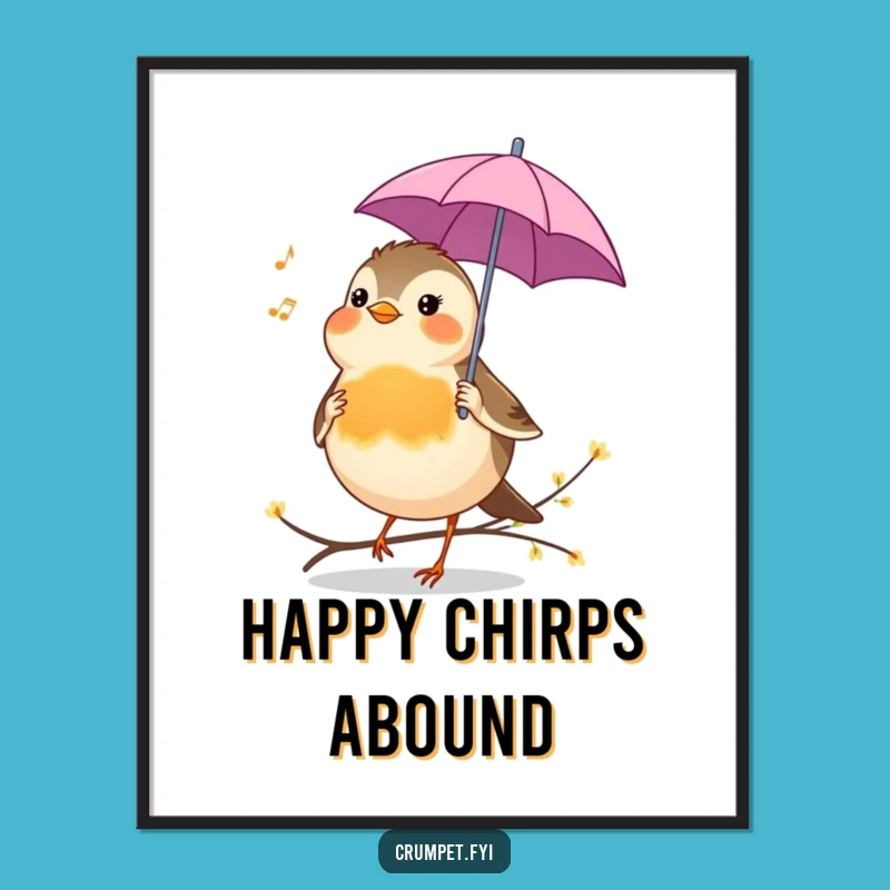 Funny Robin Digital Print - Cheerful Bird Umbrella Singing Art, Instant Musical Gift
