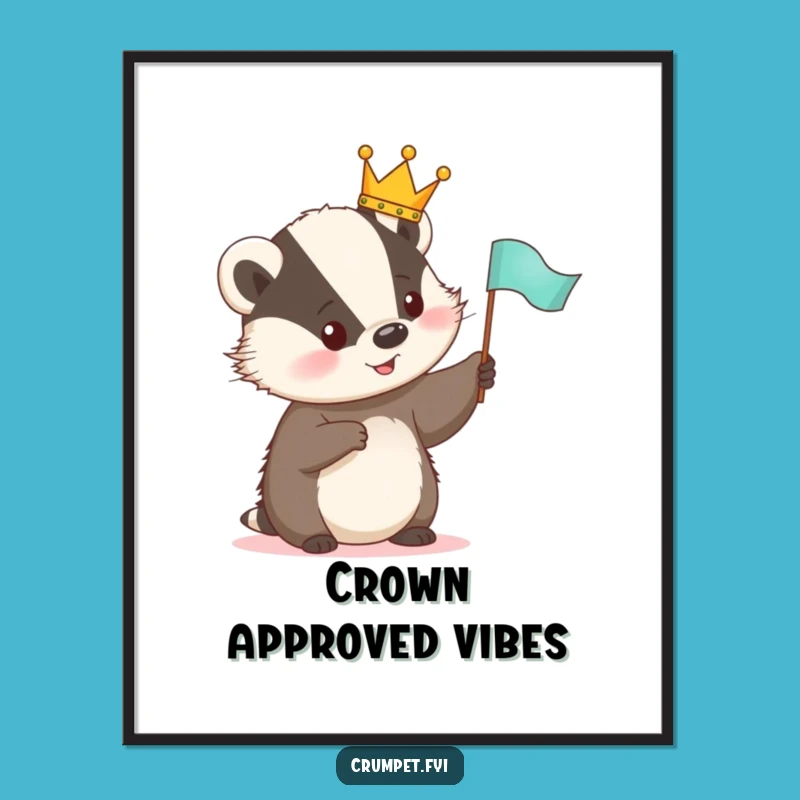 Funny Royal Badger Digital Print - Crowned Animal Waving Flag Art, Instant Funny Gift