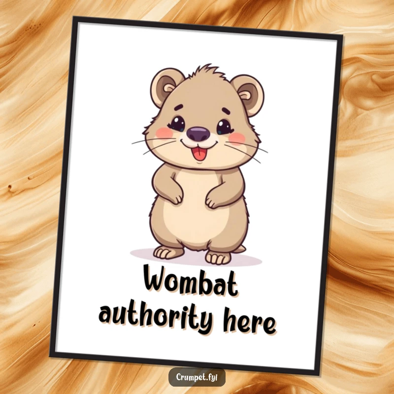 Funny wombat digital art print of a proud, smiling wombat standing tall, radiating confidence. A perfect downloadable decoration for animal lovers.