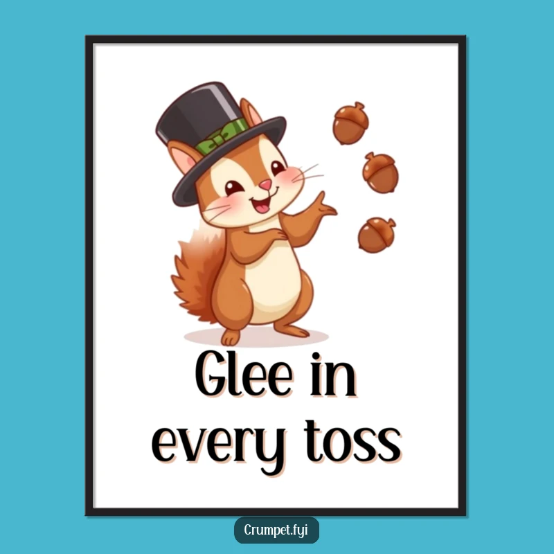 Funny Squirrel Juggling Digital Art: Glee Hat Nutty Wall Decor Gift