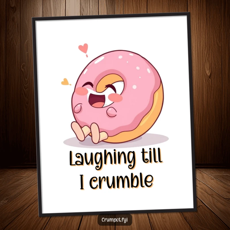 Funny donut character rolling on the ground with laughter, offered as a downloadable digital art print.