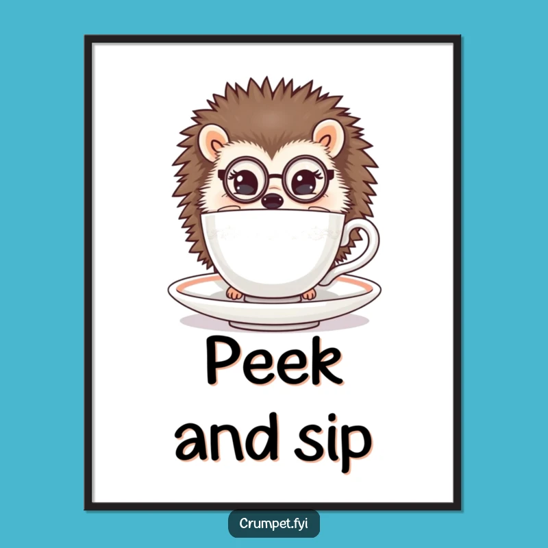 Funny Hedgehog Monocle Digital Art: Dapper Tea Peek Wall Decor Gift