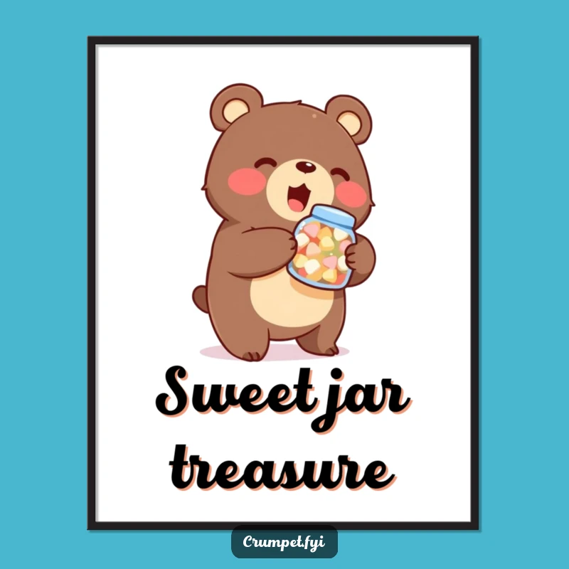 Funny Bear Digital Art - Sweets Holder Download, Enthusiastic Bear Scene, Instant Wall Art Gift