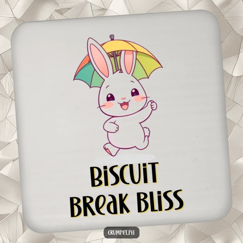 Funny rabbit coasters, happy animal hopping with biscuit, cheerful cartoon design, table protection, gift for hosts.