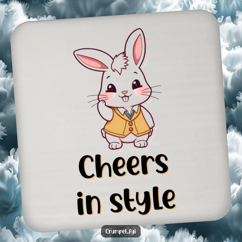 Funny Coaster: A playful rabbit in a waistcoat tipping its cap with a cheeky grin, offering stylish surface protection.