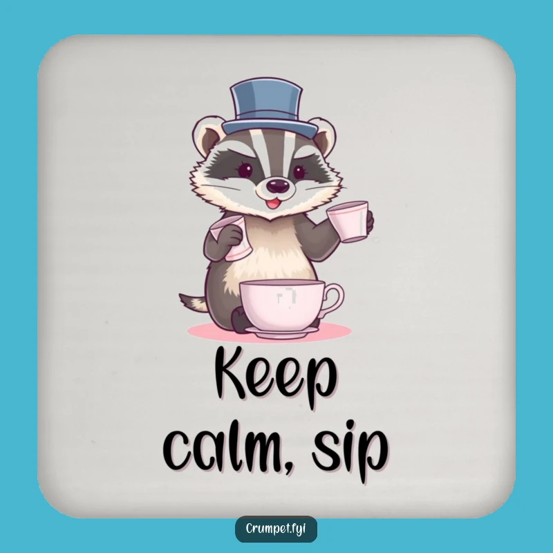 Funny Badger Juggling Coasters: Teacup Dapper Badger Art, Set of Funny Gifts