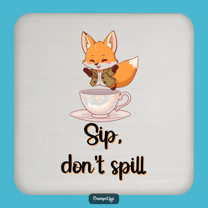 Funny Fox Coaster - Tweed Jacket Leaping Teacup Drink Protector, Dapper Funny Gift