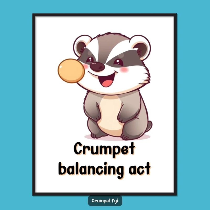 Funny Badger Crumpet Balancing Poster, Whimsical Art for Joyful Spaces