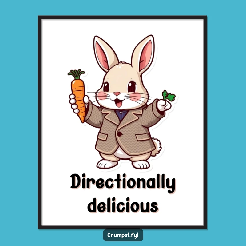 Funny Rabbit Pointing Carrot Poster: Tweed Enthusiasm Wall Art Gift