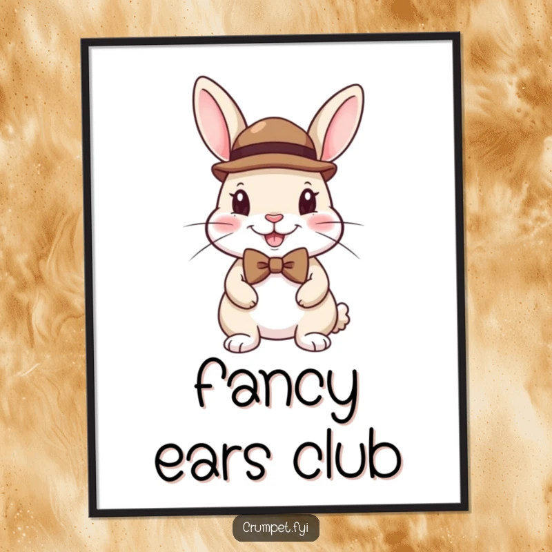 Funny poster depicting a happy, well-dressed rabbit wearing a miniature bowler hat and a smart bow tie.