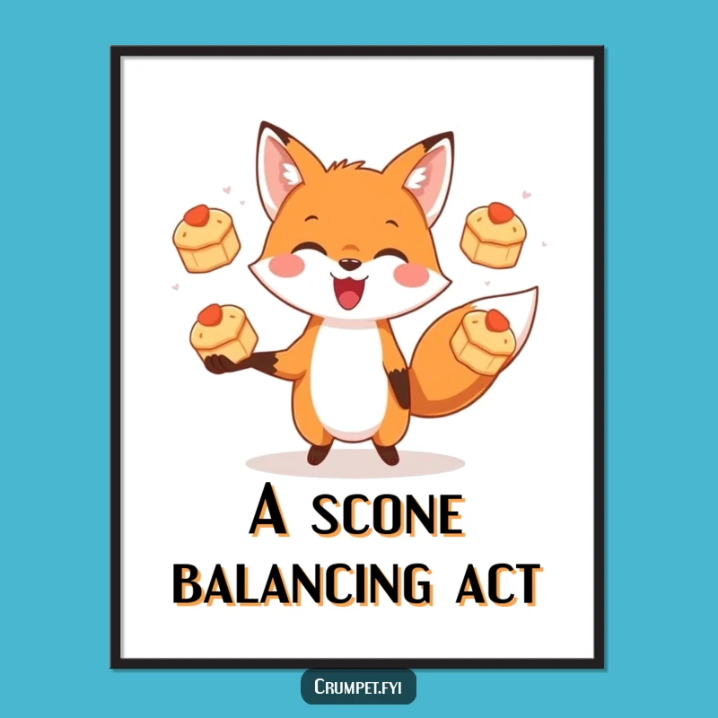 Funny Fox Scone Poster: Delightful Art of a Juggling Fox for Cheerful Walls