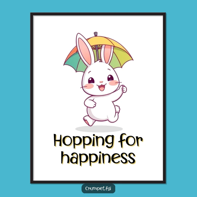 Funny Rabbit Art Print - Happy Hopper, Joyful Biscuit Moment, Whimsical Wall Decor, Humorous Gift