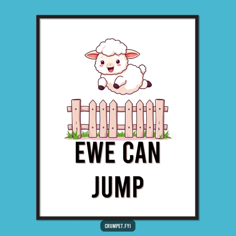 Funny Sheep Leaping Poster, Whimsical Farm Art Print for Hilarious Home Decor